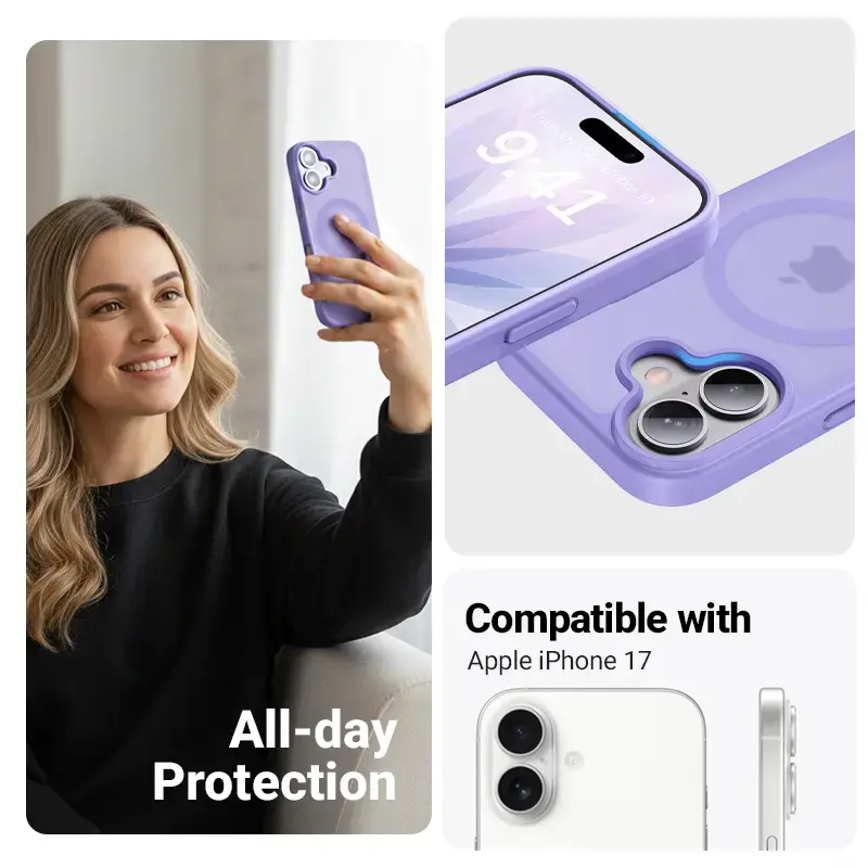 Crong Hybrid Matte Magnetic dėklas iPhone 17 — permatoma levandų spalva, PC+TPU