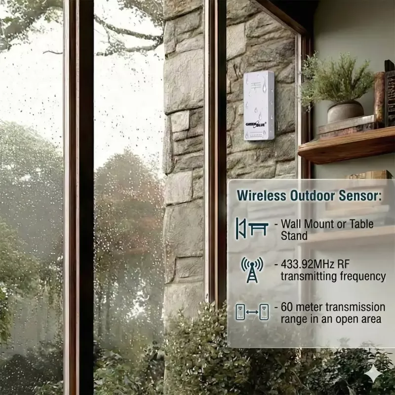 Belaidė orų stotelė GreenBlue GB169 – vidaus/lauko temperatūra ir drėgmė, laikrodis, žadintuvas, atstumas iki 60 m, °C/°F pasirinkimas