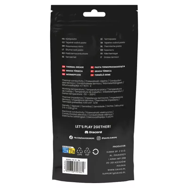 Savio TG-01 terminė pasta, 2 g, 4.7 W/m·K