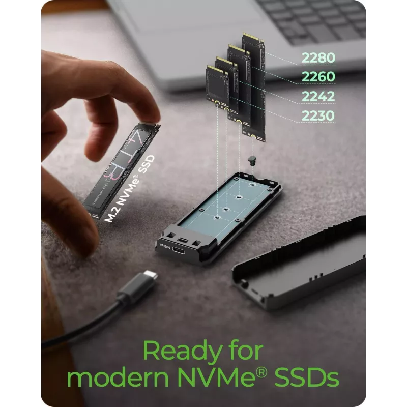 ICY BOX M.2 NVMe SSD korpusas su USB 3.2 Gen 2 Type-C ir RGB apšvietimu