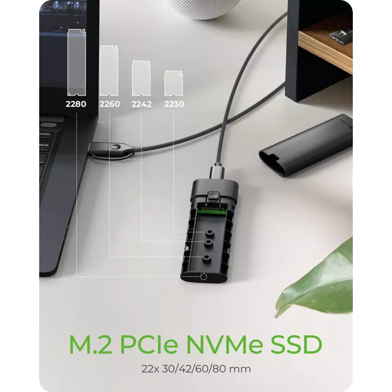 ICY BOX M.2 NVMe korpusas su USB 3.2 Gen 2 Type-C, SSD korpusas, M.2, PCI Express, 10 Gbit/s, karštas keitimas, juoda