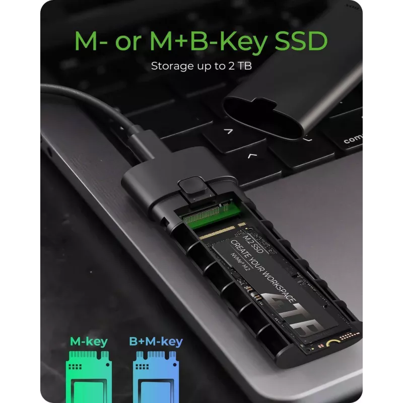 ICY BOX M.2 NVMe korpusas su USB 3.2 Gen 2 Type-C, SSD korpusas, M.2, PCI Express, 10 Gbit/s, karštas keitimas, juoda