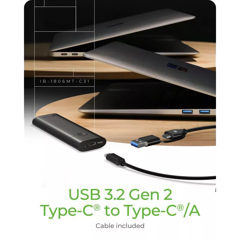 ICY BOX M.2 NVMe korpusas su USB 3.2 Gen 2 Type-C, SSD korpusas, M.2, PCI Express, 10 Gbit/s, karštas keitimas, juoda