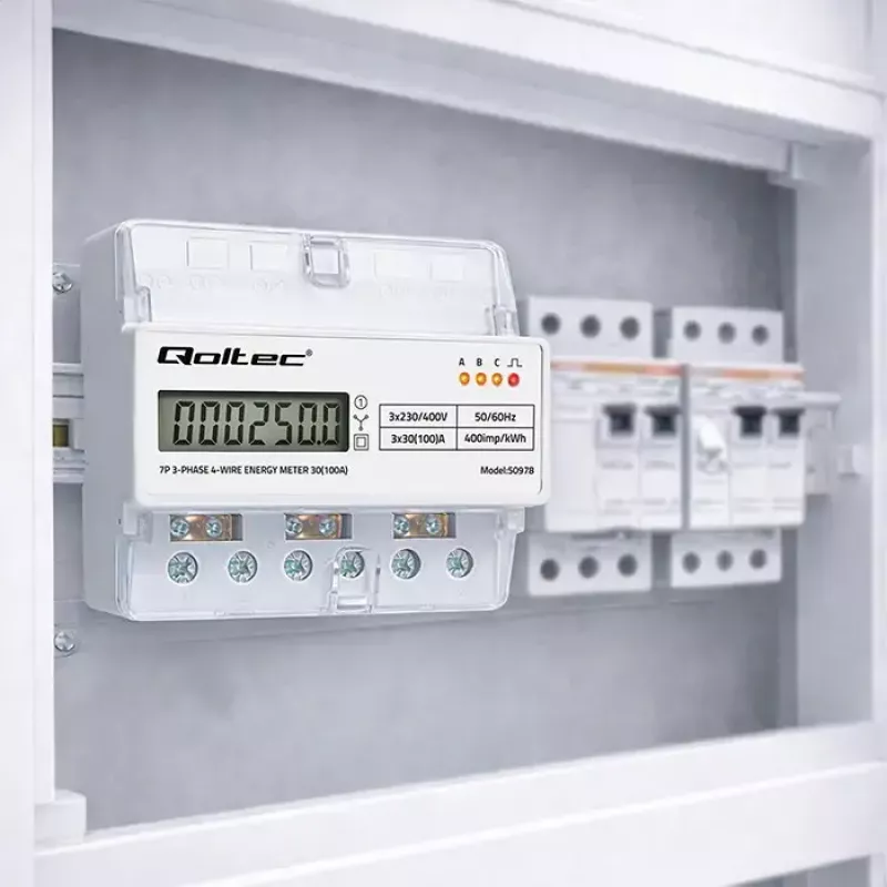 Trifazis DIN bėgio elektros energijos skaitiklis QOLTEC 50978 — 400V, 100A