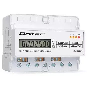 Trifazis DIN bėgio elektros energijos skaitiklis QOLTEC 50978 — 400V, 100A