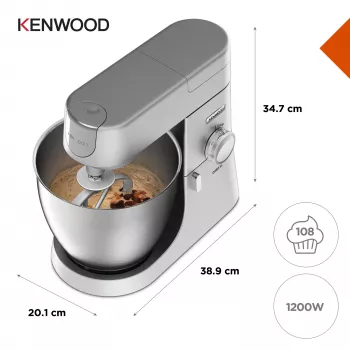 Standinis maišytuvas Kenwood Chef XL KVL4110S — 1200 W, 6,7 L nerūdijančio plieno dubuo, planetinis sukimasis, blenderis, sidabrinis