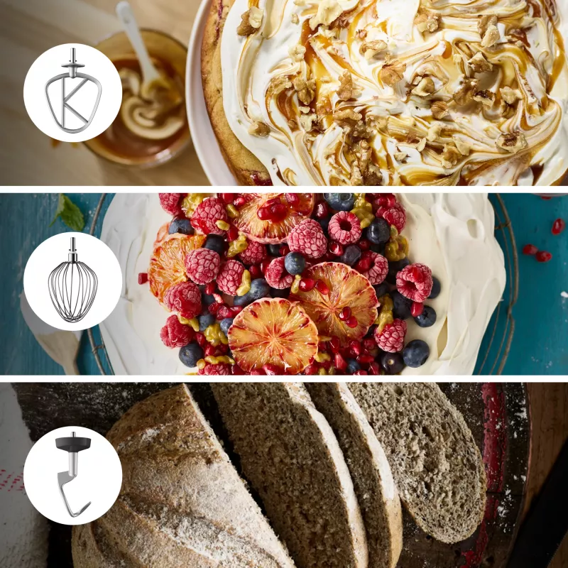 Standinis maišytuvas Kenwood Chef XL KVL4110S — 1200 W, 6,7 L nerūdijančio plieno dubuo, planetinis sukimasis, blenderis, sidabrinis