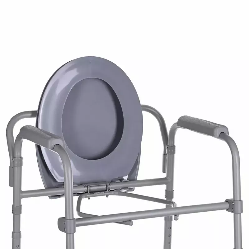 Sulankstomas tualetinis kėdė ANTAR su porankiais, dėžute daiktams, plieniniu rėmu, reguliuojamas aukštis 35–50 cm, max apkrova 120 kg, pilka