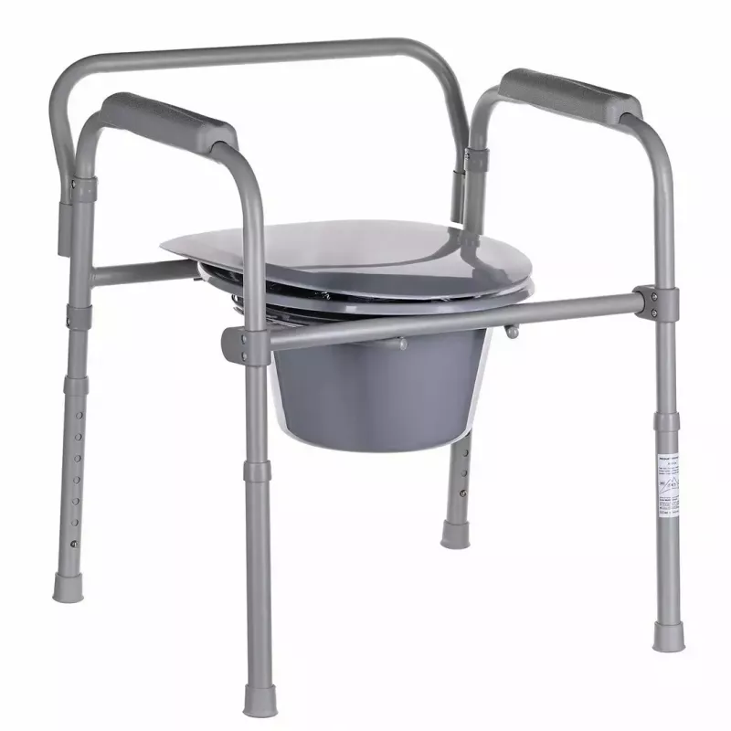 Sulankstomas tualetinis kėdė ANTAR su porankiais, dėžute daiktams, plieniniu rėmu, reguliuojamas aukštis 35–50 cm, max apkrova 120 kg, pilka