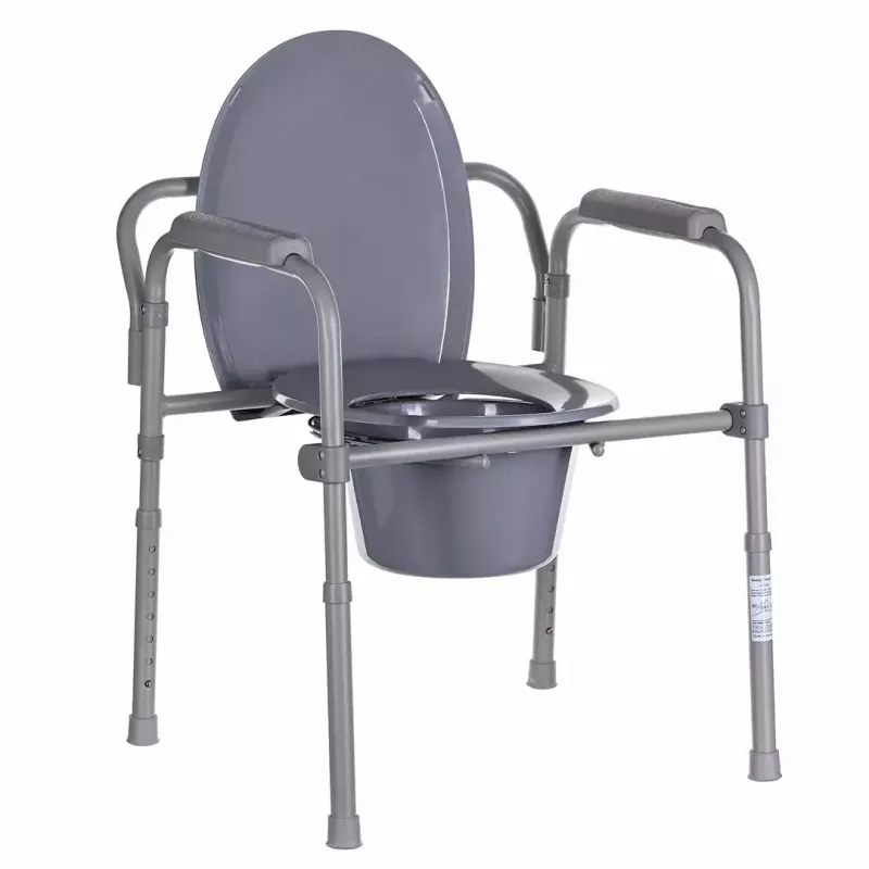 Sulankstomas tualetinis kėdė ANTAR su porankiais, dėžute daiktams, plieniniu rėmu, reguliuojamas aukštis 35–50 cm, max apkrova 120 kg, pilka