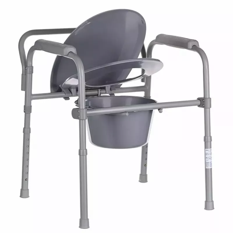 Sulankstomas tualetinis kėdė ANTAR su porankiais, dėžute daiktams, plieniniu rėmu, reguliuojamas aukštis 35–50 cm, max apkrova 120 kg, pilka