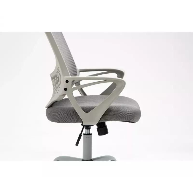 Biuro kėdė ActiveJet YK507 – paminkštinta sėdynė, tinklinis atlošas, audinio apmušalai pilki, aukštis 90–100 cm, atlošo plotis 45 cm