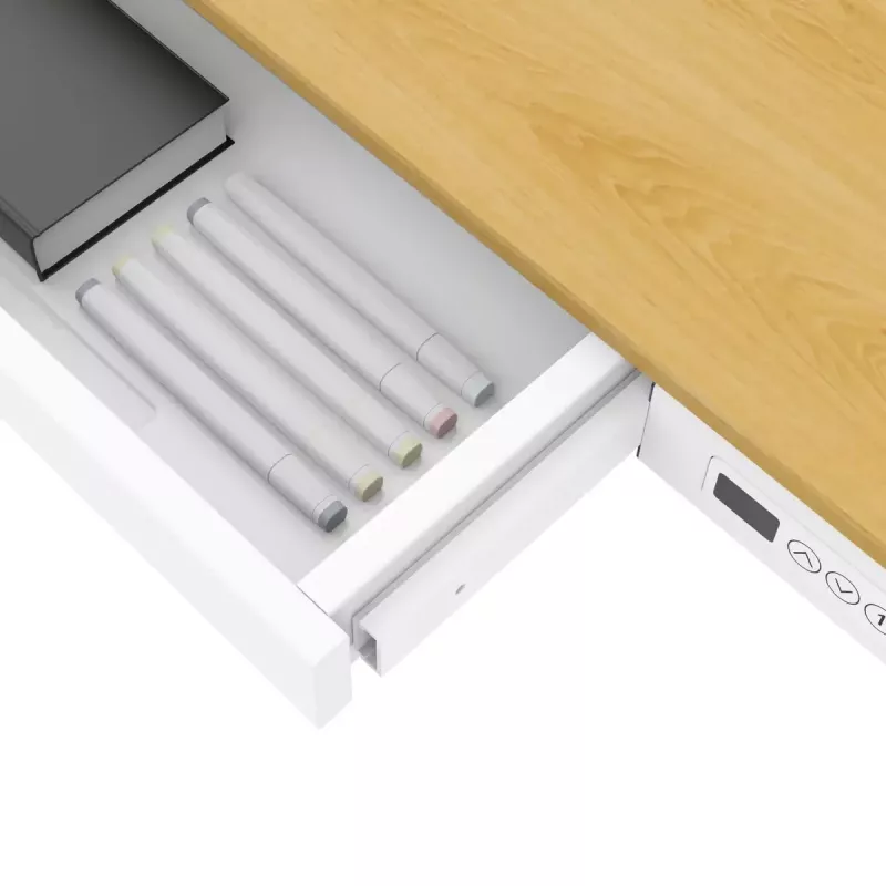 Reguliuojamo aukščio elektrinis stalas ActiveJet ET119W-C 140x70 cm — 1 variklis, aukštis 725–1225 mm, baltas/ąžuolas