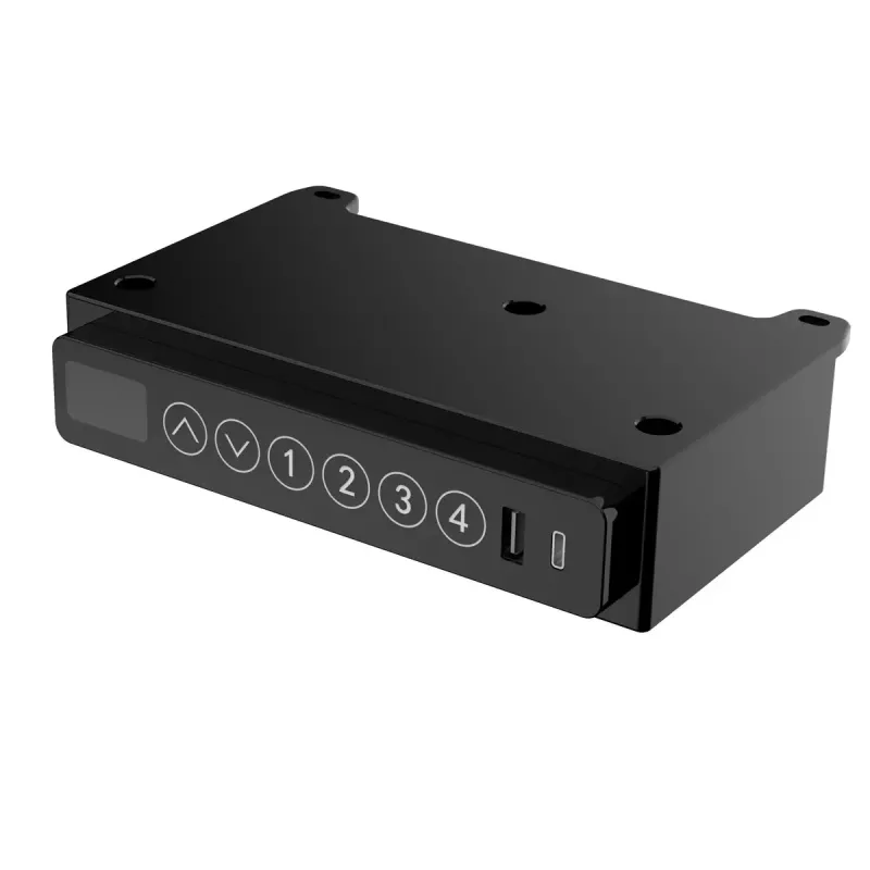 Stalas ActiveJet ET119W-C elektrinis reguliuojamo aukščio 140x70 cm juoda/riešutas su USB-A ir USB-C prievadais