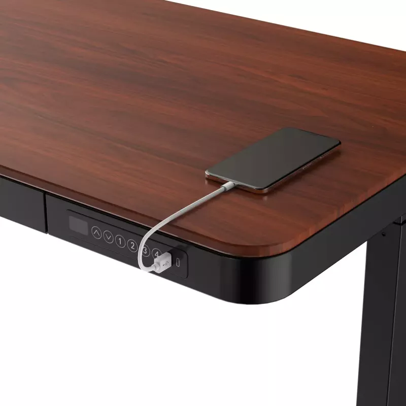 Stalas ActiveJet ET119W-C elektrinis reguliuojamo aukščio 140x70 cm juoda/riešutas su USB-A ir USB-C prievadais