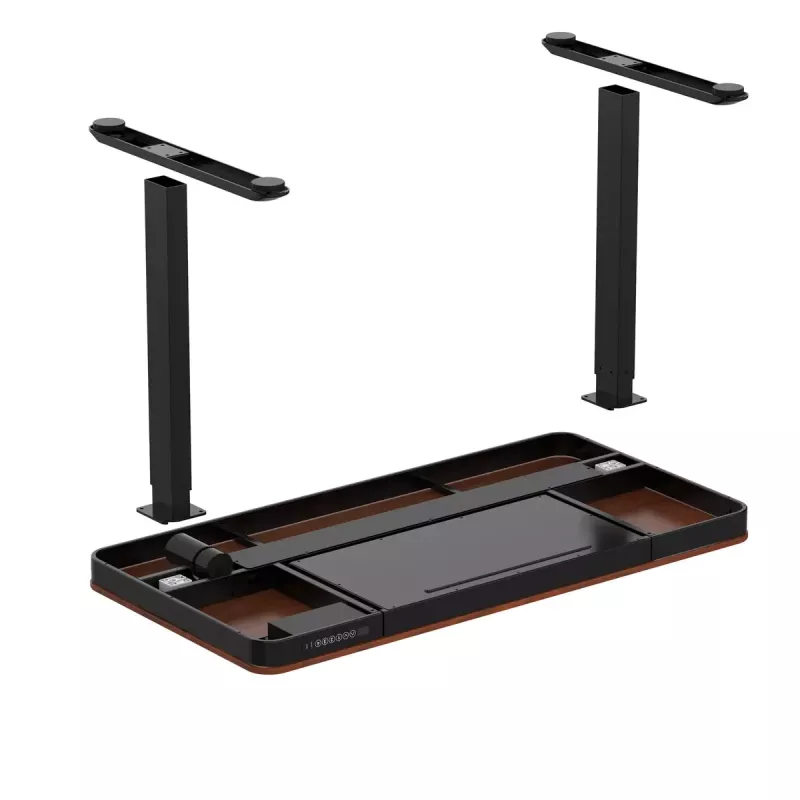 Stalas ActiveJet ET119W-C elektrinis reguliuojamo aukščio 140x70 cm juoda/riešutas su USB-A ir USB-C prievadais