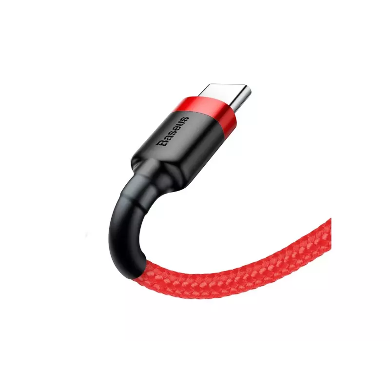 USB-A į USB-C laidas Baseus Cafule – USB 2.0 A→C, QC3.0 įkrovimo palaikymas, nailoninis pintas, raudonas