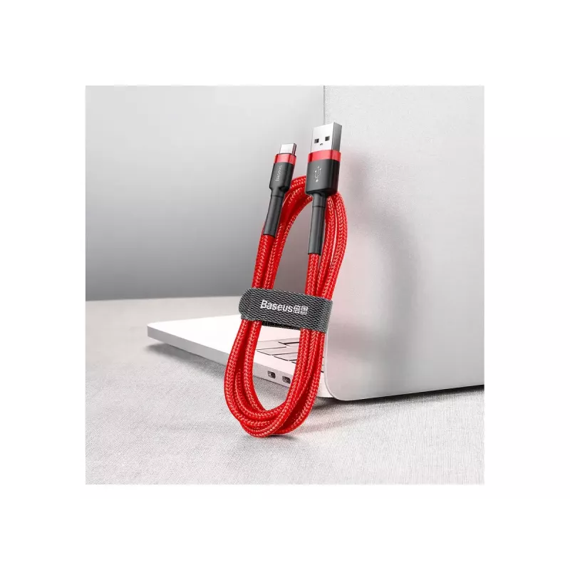 USB-A į USB-C laidas Baseus Cafule – USB 2.0 A→C, QC3.0 įkrovimo palaikymas, nailoninis pintas, raudonas
