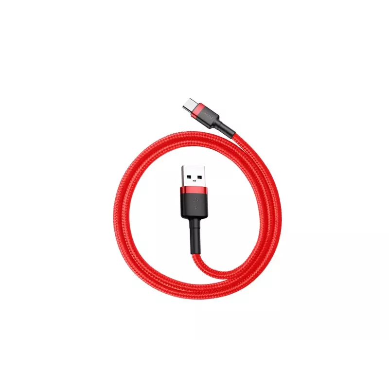 USB-A į USB-C laidas Baseus Cafule – USB 2.0 A→C, QC3.0 įkrovimo palaikymas, nailoninis pintas, raudonas