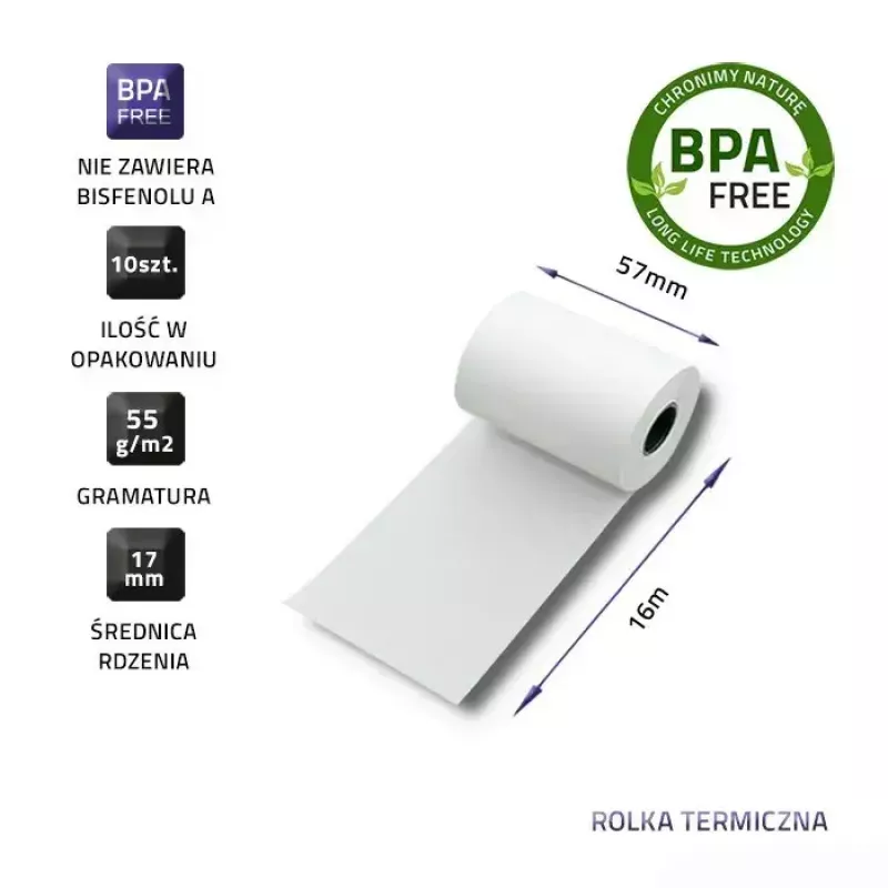 Terminis rulonas QOLTEC 51899 – 57 mm x 16 m, 55 g/m², be BPA