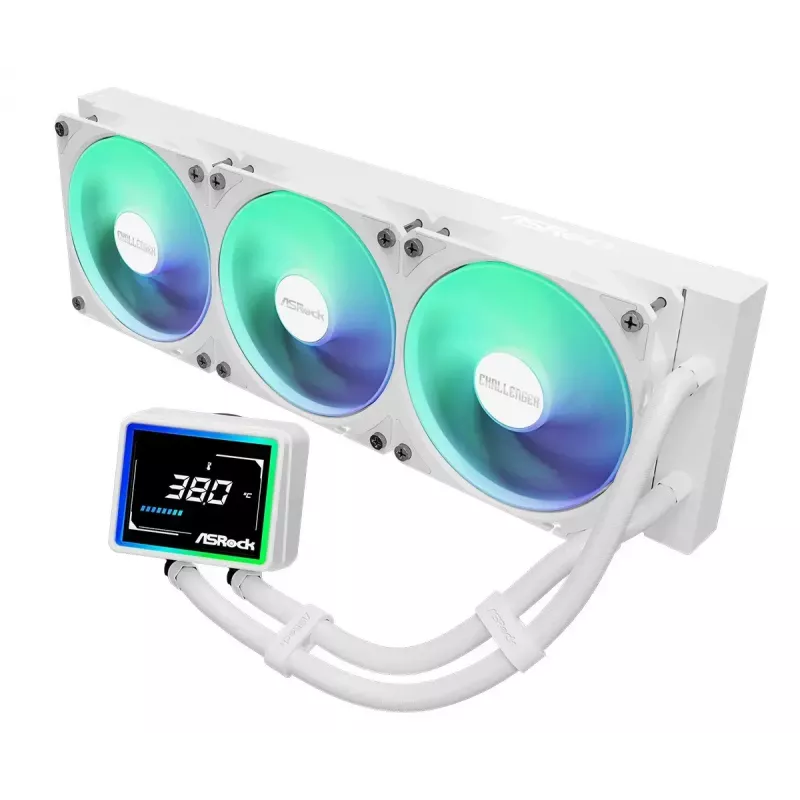 ASROCK Challenger 360 Digital ARGB White — 360 mm skysčio aušintuvas CPU, skaitmeninis ARGB apšvietimas, baltas