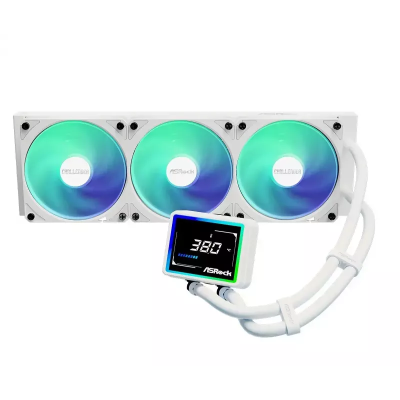 ASROCK Challenger 360 Digital ARGB White — 360 mm skysčio aušintuvas CPU, skaitmeninis ARGB apšvietimas, baltas