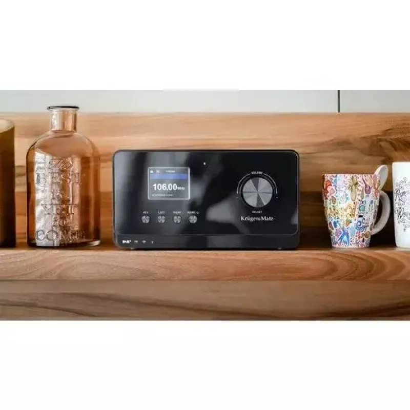 Internetinis radijas Krüger&Matz KM0816.1 – Juodas, Bluetooth 5.2, FM, 2×7 W, 430 išankstinių nustatymų, nuotolinio valdymo pultas, 3,5 mm ausinės