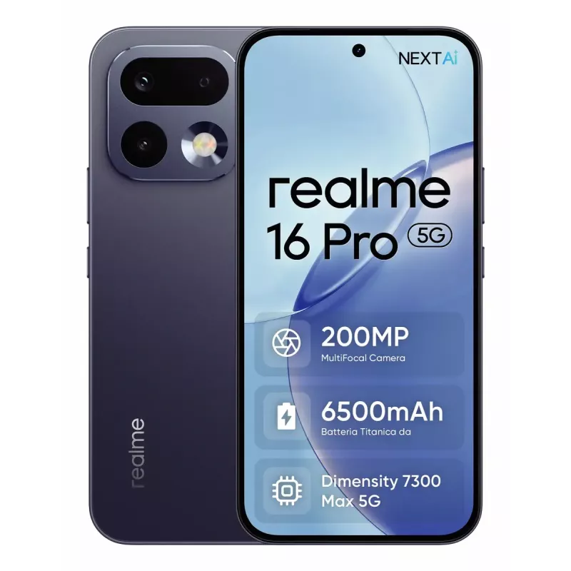 Išmanusis telefonas REALME realme 16 Pro 6.8 colio Dual SIM 5G – MediaTek Dimensity, 8 GB RAM, 512 GB, 200 MP, 6500 mAh, Pilka