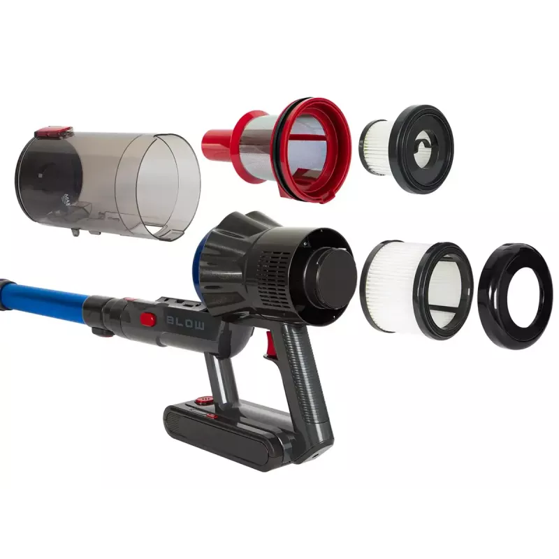 Stiklinis dulkių siurblys BLOW UP450, be maišelio, 25,9V išimama baterija, 0,8L talpa, HEPA filtras, 3 galios lygiai, įkrovimo stotelė, LED, 3,2 kg