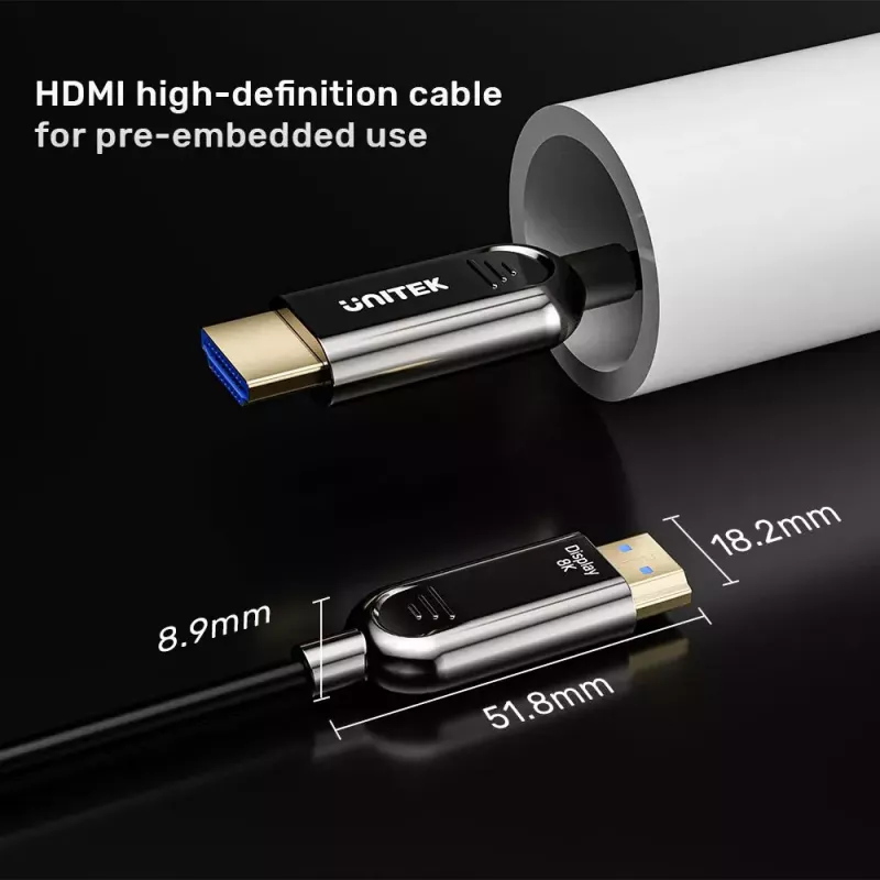 HDMI kabelis Unitek C11085GY01-30M — 30 m, HDMI A tipo kištukas–kištukas, HDMI 2.1, 48 Gbit/s, ARC, paauksuoti kontaktai, juodas