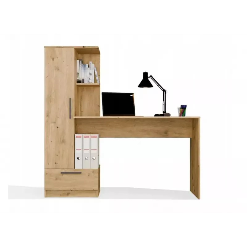Stalo ir lentynų komplektas COSMO Oak Artisan – darbo paviršius 115×50 cm, plotis 1430 mm, aukštis 1400 mm, gylis 500 mm, 1 stalčius