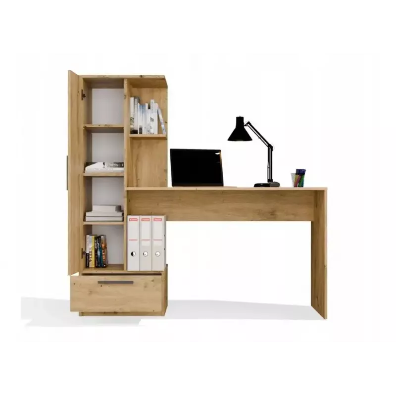 Stalo ir lentynų komplektas COSMO Oak Artisan – darbo paviršius 115×50 cm, plotis 1430 mm, aukštis 1400 mm, gylis 500 mm, 1 stalčius