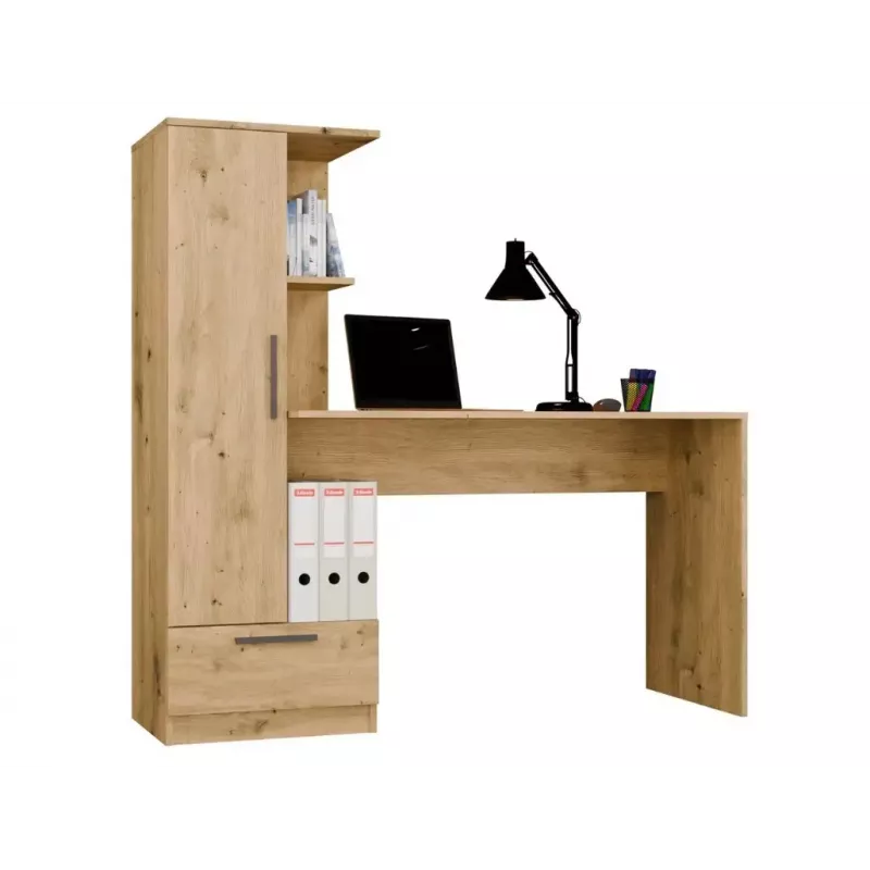 Stalo ir lentynų komplektas COSMO Oak Artisan – darbo paviršius 115×50 cm, plotis 1430 mm, aukštis 1400 mm, gylis 500 mm, 1 stalčius