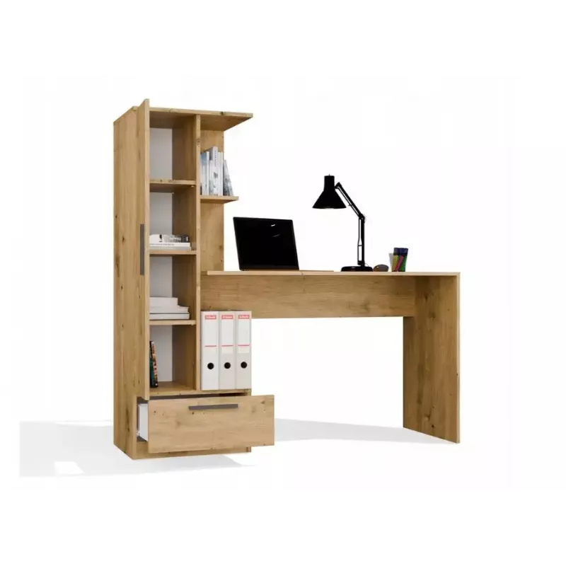 Stalo ir lentynų komplektas COSMO Oak Artisan – darbo paviršius 115×50 cm, plotis 1430 mm, aukštis 1400 mm, gylis 500 mm, 1 stalčius