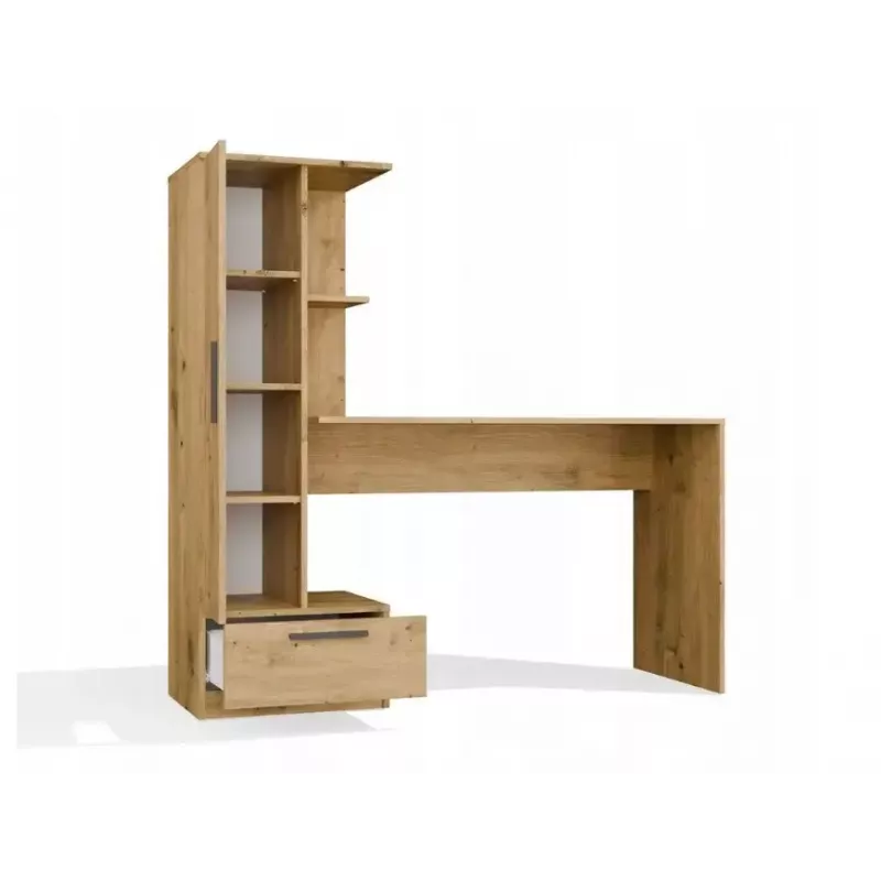 Stalo ir lentynų komplektas COSMO Oak Artisan – darbo paviršius 115×50 cm, plotis 1430 mm, aukštis 1400 mm, gylis 500 mm, 1 stalčius