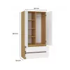 Spinta MALWA SS-90, 900×500×1800 mm, rėmas ąžuolo artisan, balti varstomi durys, 2 stalčiai, medžio drožlių plokštė