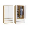 Spinta MALWA SS-90, 900×500×1800 mm, rėmas ąžuolo artisan, balti varstomi durys, 2 stalčiai, medžio drožlių plokštė