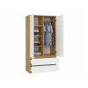 Spinta MALWA SS-90, 900×500×1800 mm, rėmas ąžuolo artisan, balti varstomi durys, 2 stalčiai, medžio drožlių plokštė