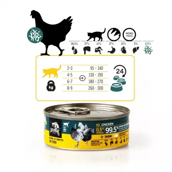 Šlapias kačių ėdalas 3coty Vištiena su spirulina 80 g – pilnavertis konservuotas ėdalas suaugusioms katėms