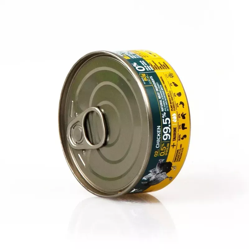 Šlapias kačių ėdalas 3coty Vištiena su spirulina 80 g – pilnavertis konservuotas ėdalas suaugusioms katėms