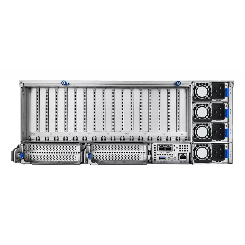 Stovo serveris ASUS ESC8000A-E13P (4U) — LGA 6096, AMD EPYC, iki 3 TB DDR5, 24 DIMM, 3200W maitinimo blokas, 10GbE