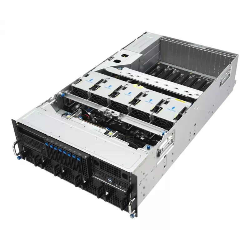 Stovo serveris ASUS ESC8000A-E13P (4U) — LGA 6096, AMD EPYC, iki 3 TB DDR5, 24 DIMM, 3200W maitinimo blokas, 10GbE