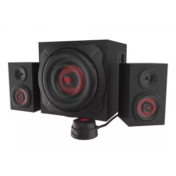 Garsiakalbių rinkinys GENESIS Helium 610BT 2.1, 60 W RMS, Bluetooth, laidinis, raudonas/juodas, kompaktiškas žemųjų dažnių garsiakalbis