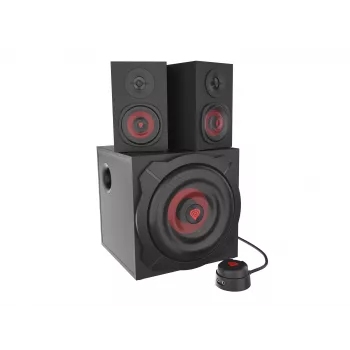 Garsiakalbių rinkinys GENESIS Helium 610BT 2.1, 60 W RMS, Bluetooth, laidinis, raudonas/juodas, kompaktiškas žemųjų dažnių garsiakalbis