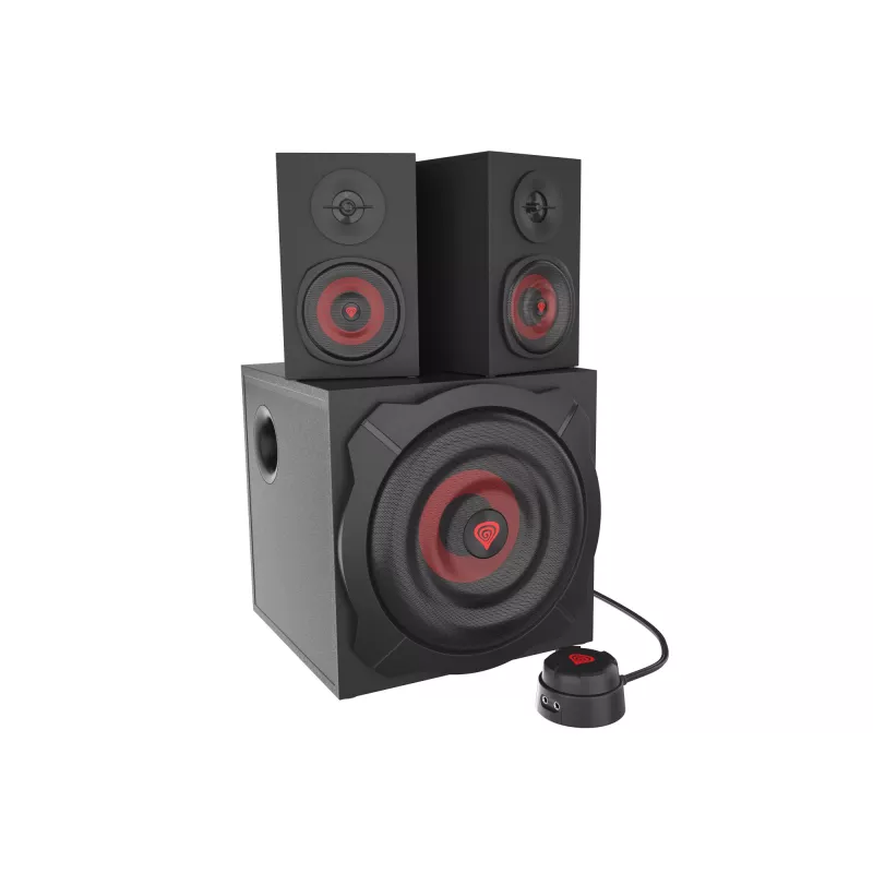 Garsiakalbių rinkinys GENESIS Helium 610BT 2.1, 60 W RMS, Bluetooth, laidinis, raudonas/juodas, kompaktiškas žemųjų dažnių garsiakalbis