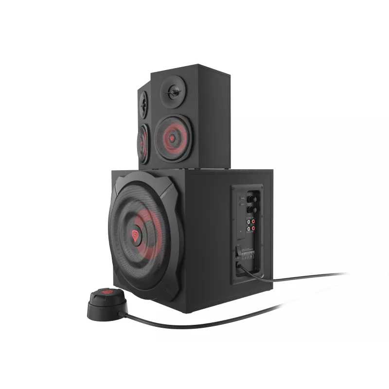 Garsiakalbių rinkinys GENESIS Helium 610BT 2.1, 60 W RMS, Bluetooth, laidinis, raudonas/juodas, kompaktiškas žemųjų dažnių garsiakalbis