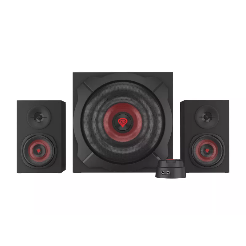 Garsiakalbių rinkinys GENESIS Helium 610BT 2.1, 60 W RMS, Bluetooth, laidinis, raudonas/juodas, kompaktiškas žemųjų dažnių garsiakalbis
