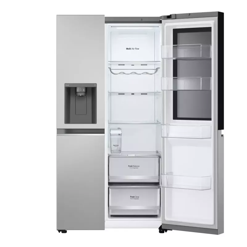 Šaldytuvas su šaldikliu LG GSGV81PYLL, 635 L bendras, šaldytuvas 416 L, šaldiklis 219 L, metalinis sidabras