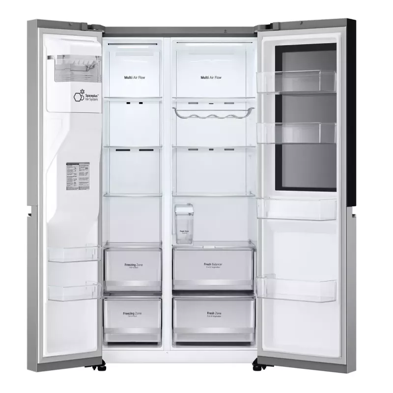 Šaldytuvas su šaldikliu LG GSGV81PYLL, 635 L bendras, šaldytuvas 416 L, šaldiklis 219 L, metalinis sidabras