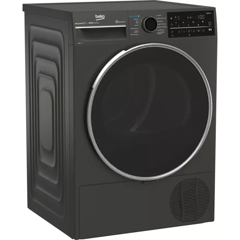 Džiovinimo mašina BEKO B5T89243M – laisvai pastatoma, šilumos siurblio, 9 kg, juoda, 598×672×846 mm